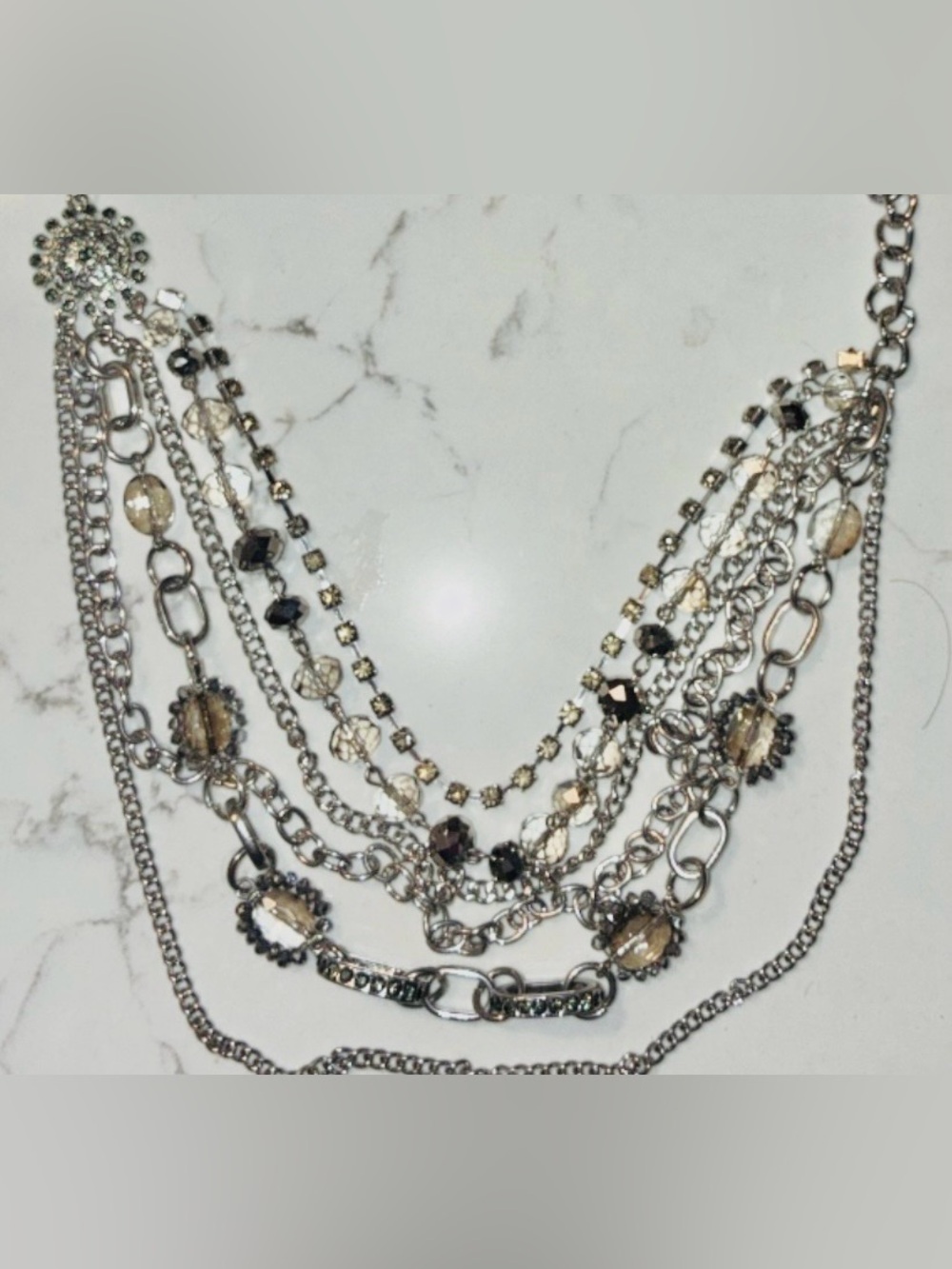 Simply Vera Vera Wang Layered Rhinestone & Grey Tone Crystal Statement Necklace